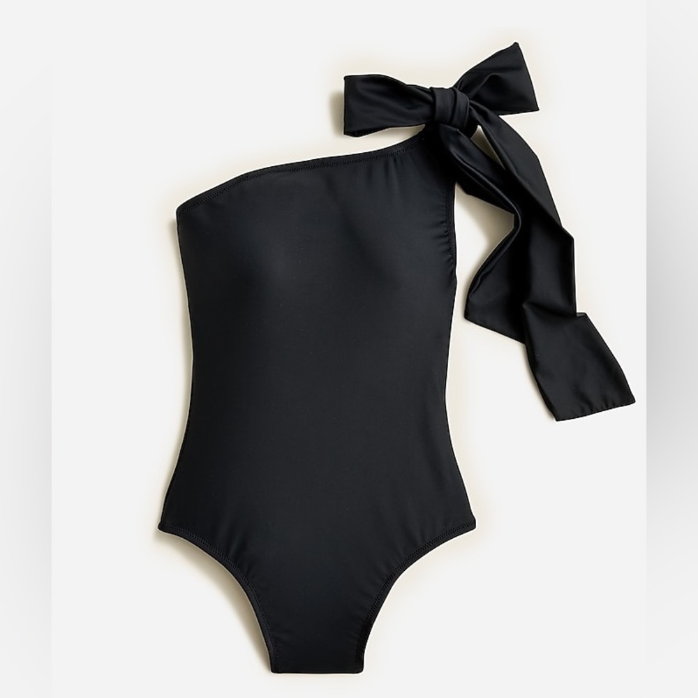 J. Crew Black One-Shoulder Bow One-Piece Swimsuit